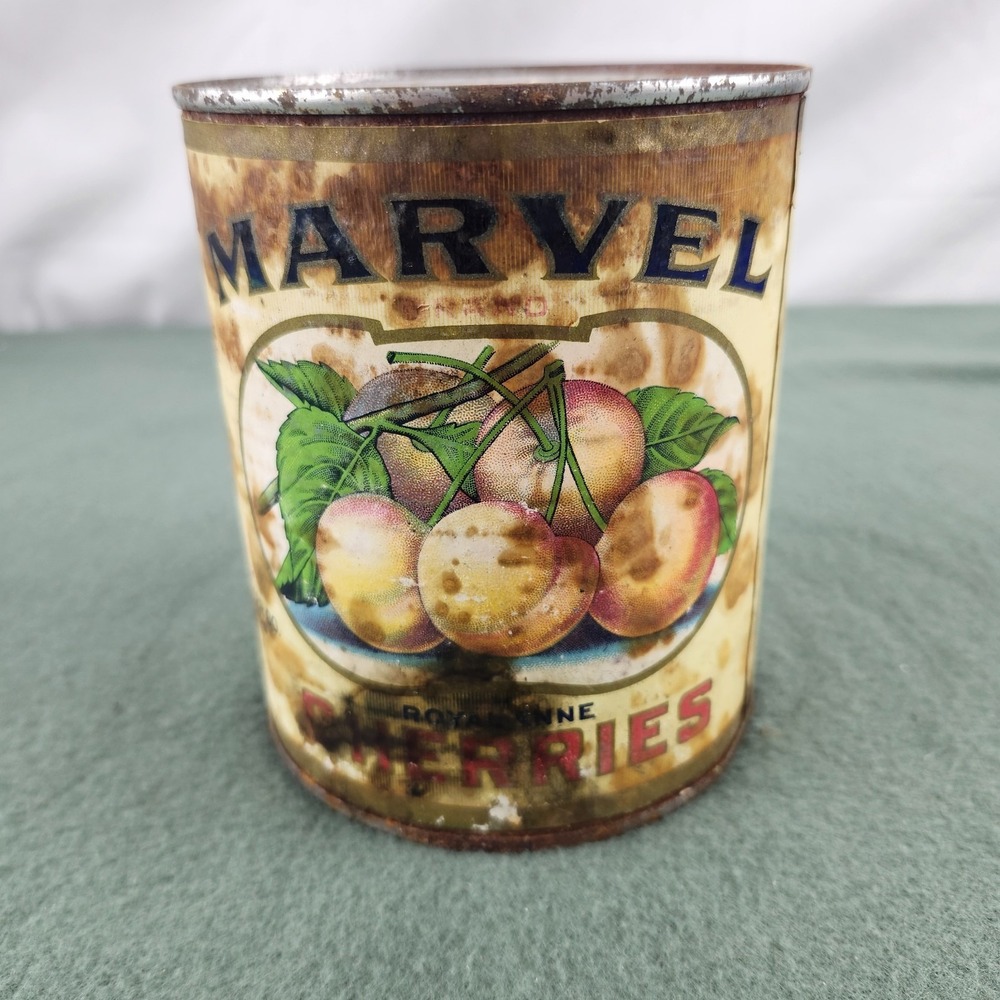 Marvel Brand Royal Anne Cherries Antique Label Can Antique Advertising